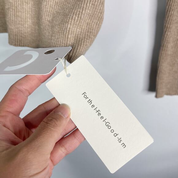 New Commense XSmall Light Khaki Brown Clouds Ribbed V Neck Sweater Pullover Knit - Picture 5 of 11